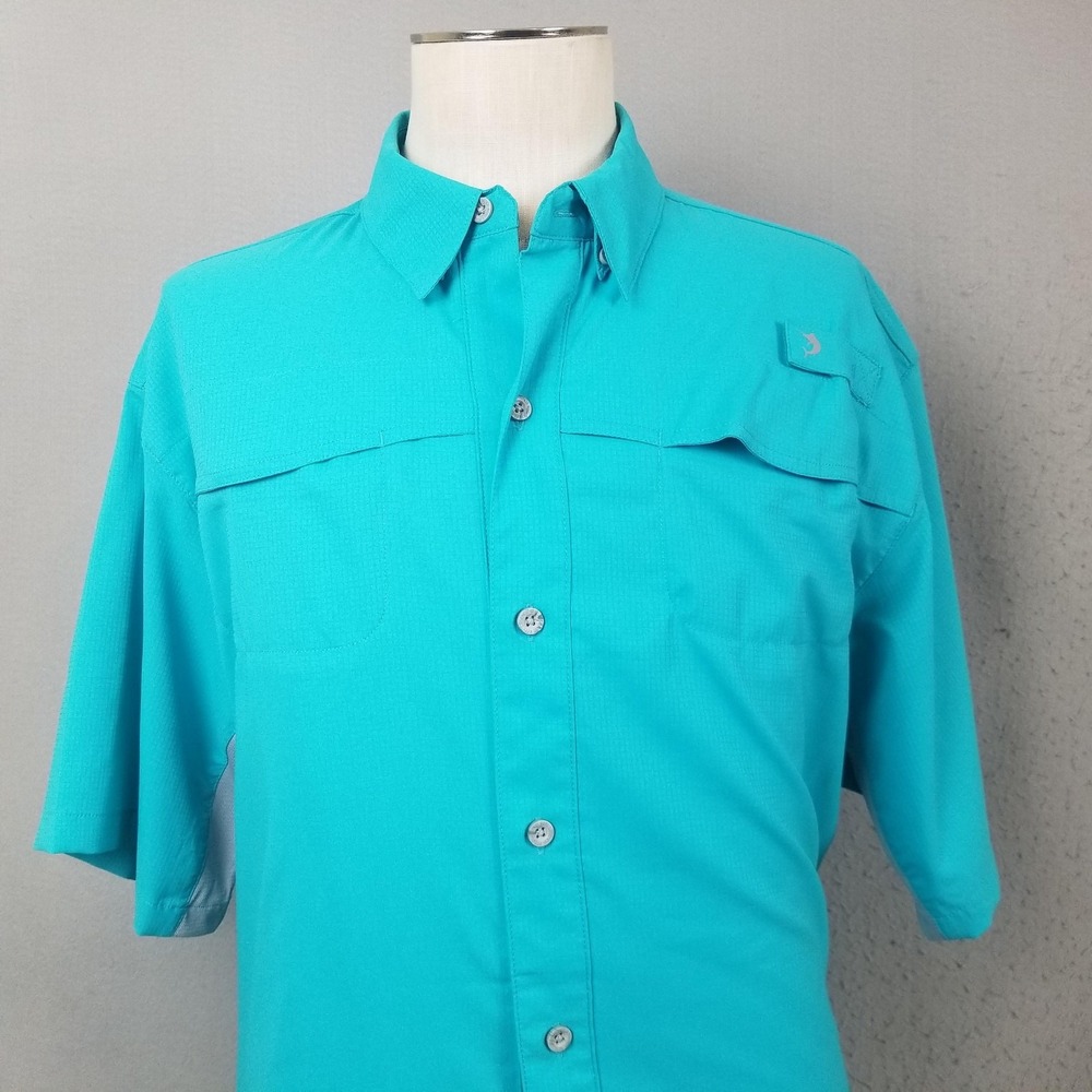 Reel Legends Mariner II Shirt Mens Large Blue Short Sleeve Fishing Vented - Picture 2 of 10